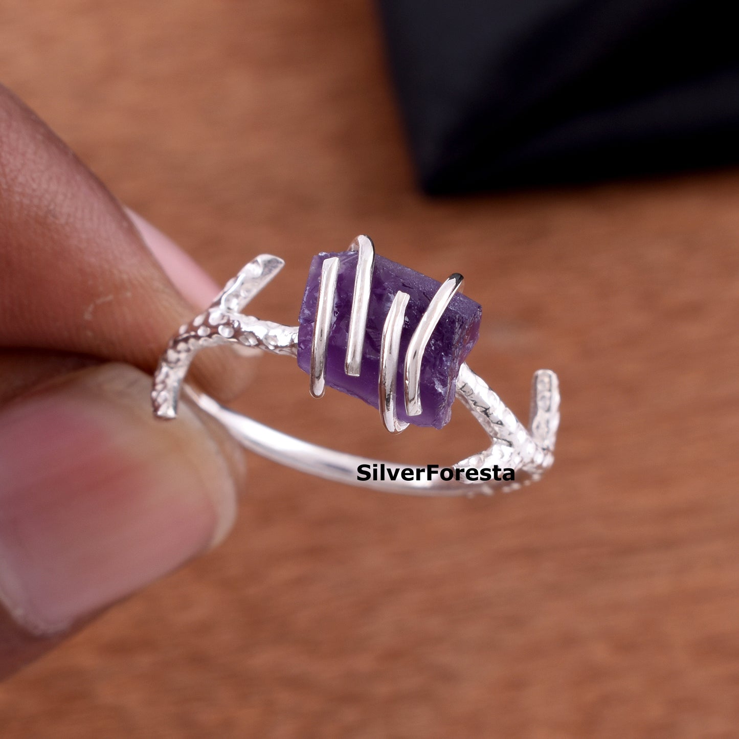 Raw Amethyst Raw Ring in 925 Sterling Silver - SilverForestaa