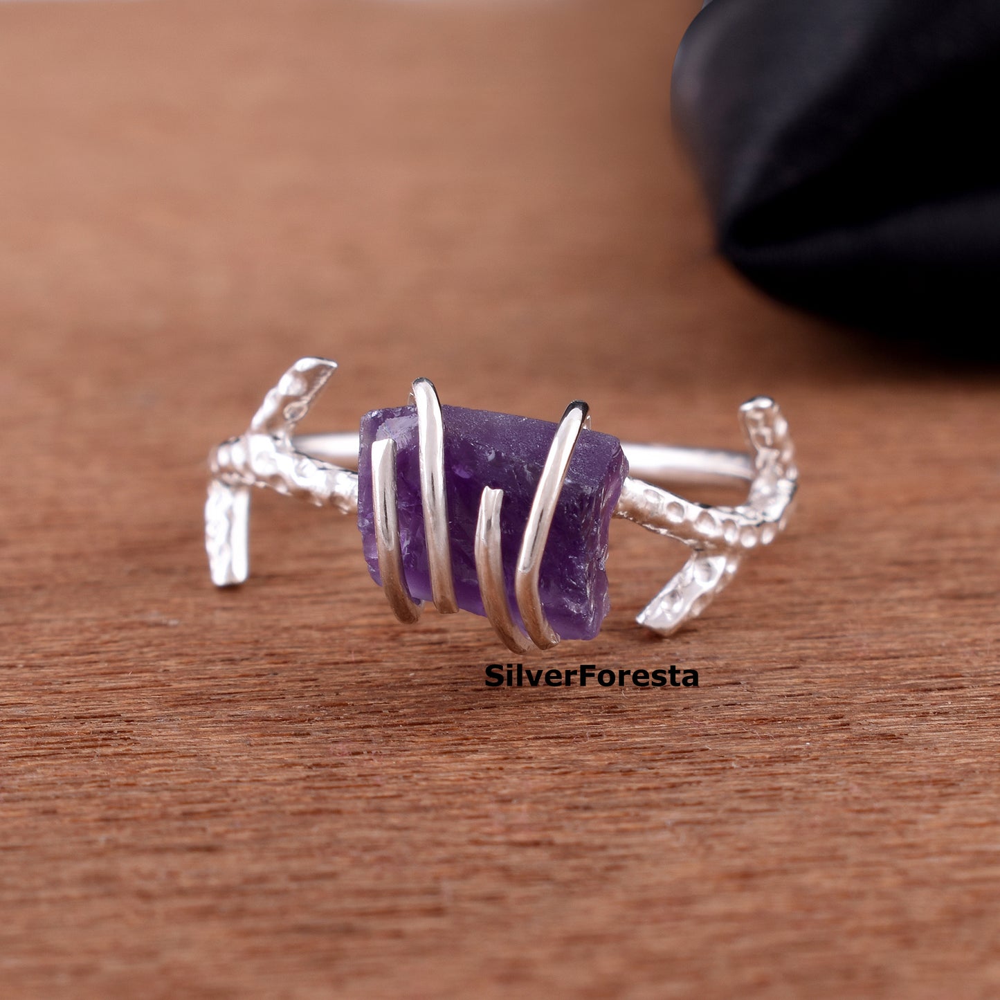 Raw Amethyst Raw Ring in 925 Sterling Silver - SilverForestaa