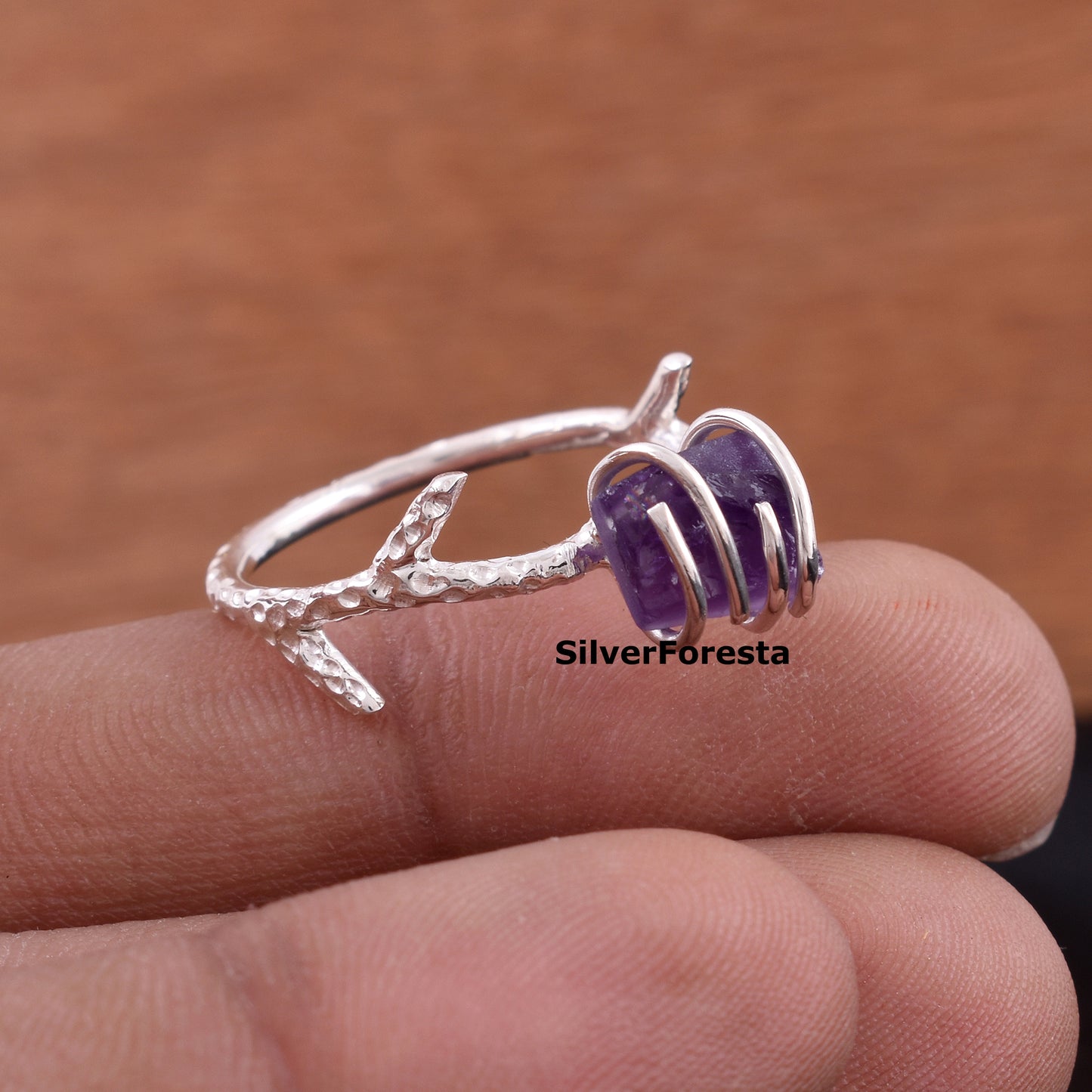 Raw Amethyst Raw Ring in 925 Sterling Silver - SilverForestaa