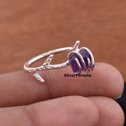 Raw Amethyst Raw Ring in 925 Sterling Silver - SilverForestaa