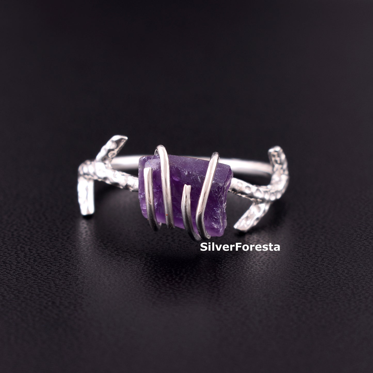 Raw Amethyst Raw Ring in 925 Sterling Silver - SilverForestaa