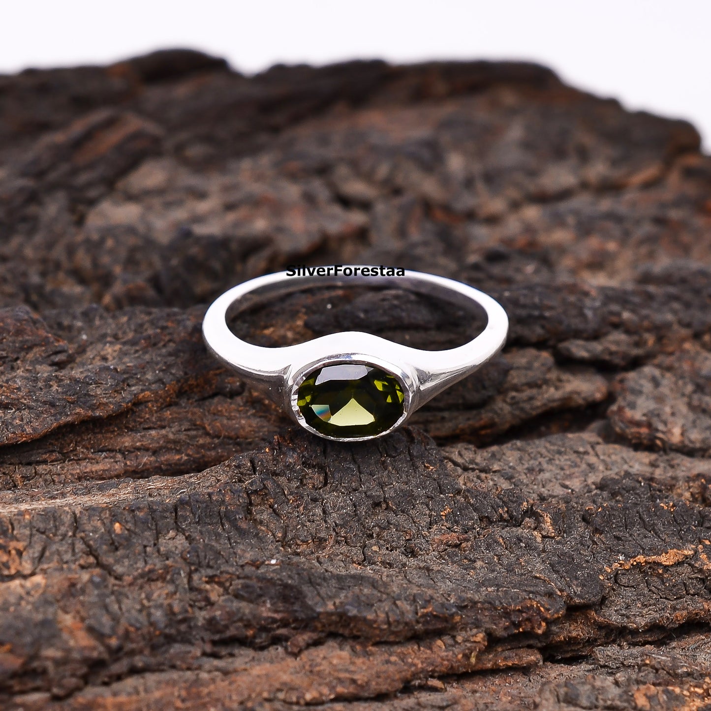 Men's 925 Silver Cut Faceted Moldavite Wedding Ring