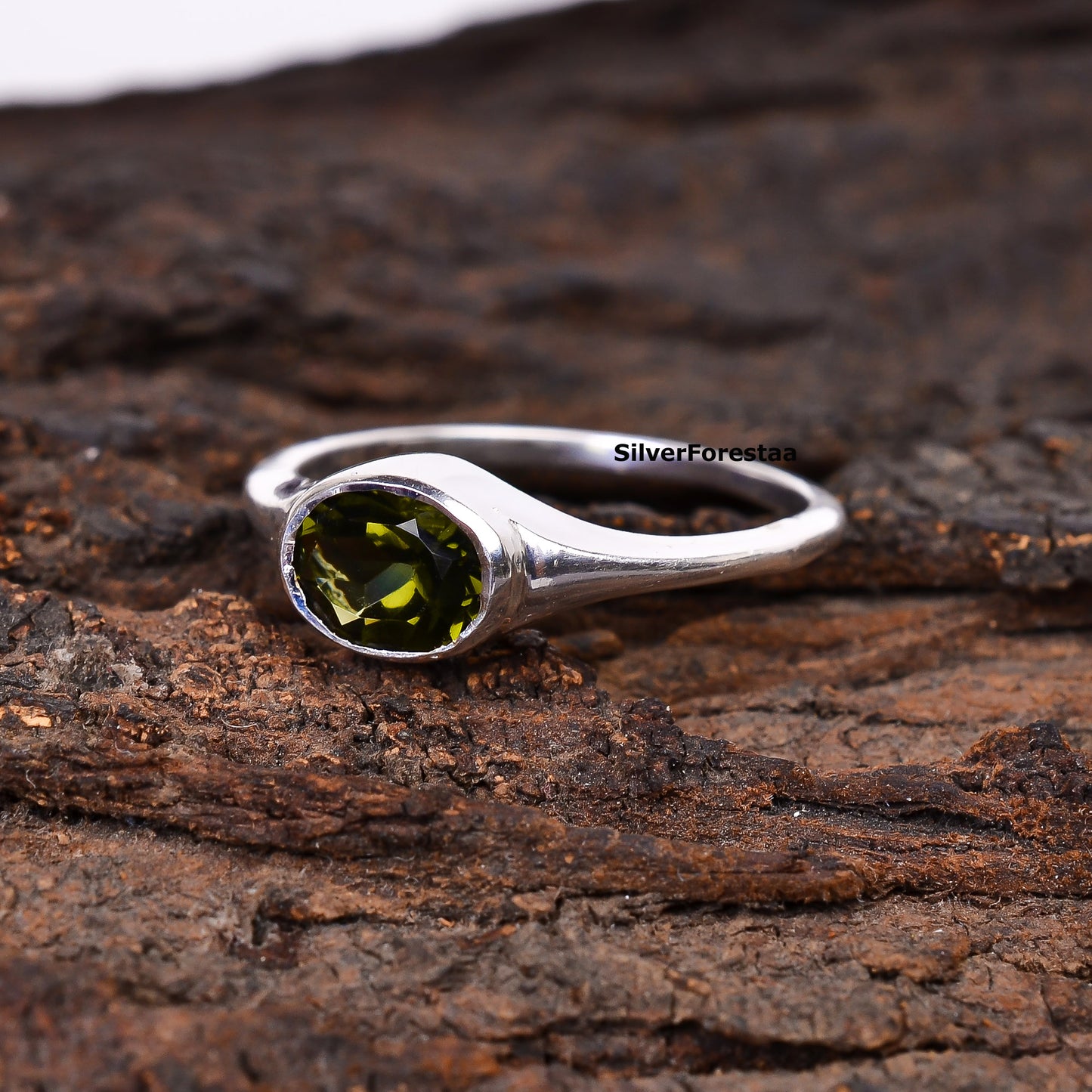 Men's 925 Silver Cut Faceted Moldavite Wedding Ring