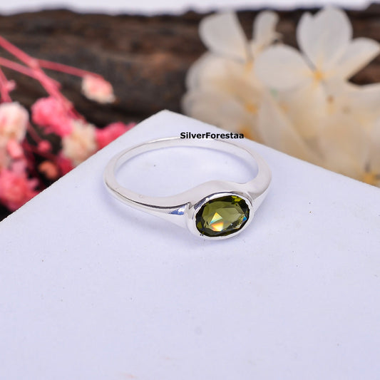 Men's 925 Silver Cut Faceted Moldavite Wedding Ring