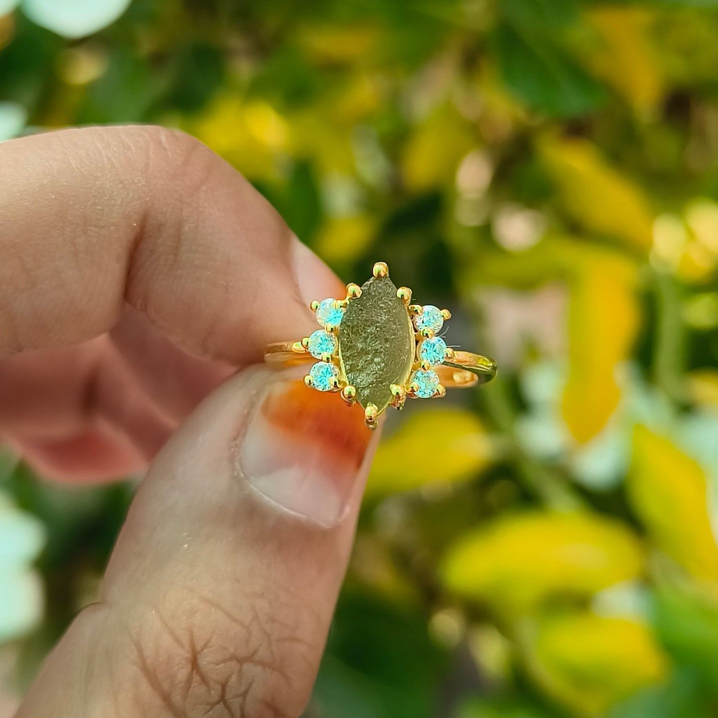 Moldavite Gemstone Ring for Women - SilverForestaa