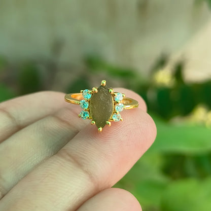 Moldavite Gemstone Ring for Women - SilverForestaa