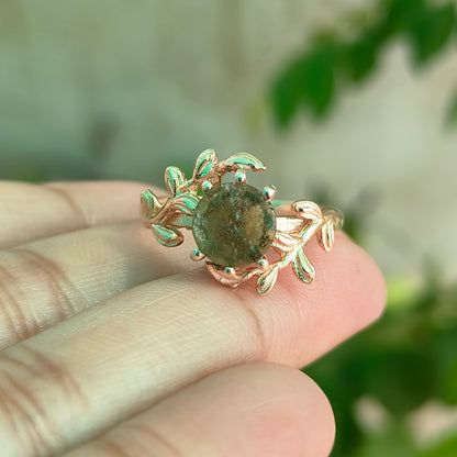 Witchy Leaf Twig Moldavite Ring 925 Silver - SilverForestaa