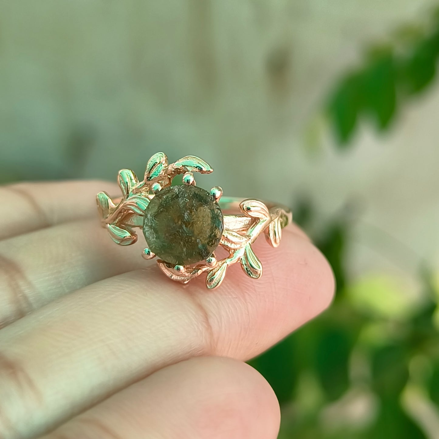 Witchy Leaf Twig Moldavite Ring 925 Silver - SilverForestaa