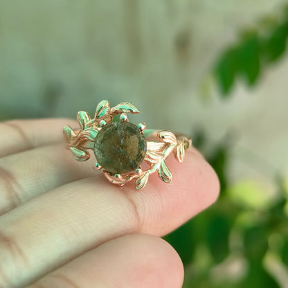 Witchy Leaf Twig Moldavite Ring 925 Silver - SilverForestaa