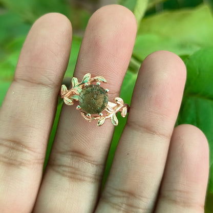 Witchy Leaf Twig Moldavite Ring 925 Silver - SilverForestaa