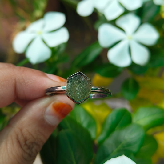 Unique Raw Moldavite Engagement Ring Sterling Silver