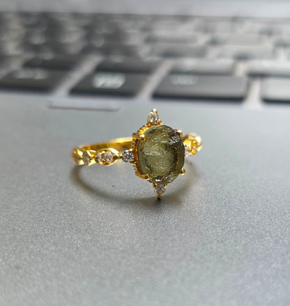 925 Sterling Silver Raw Moldavite Engagement Ring