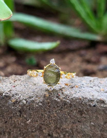 925 Sterling Silver Raw Moldavite Engagement Ring