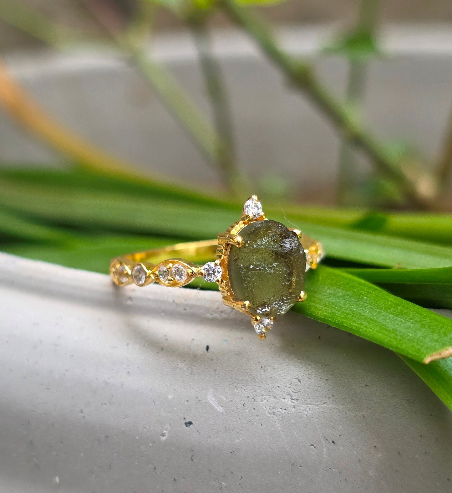 925 Sterling Silver Raw Moldavite Engagement Ring