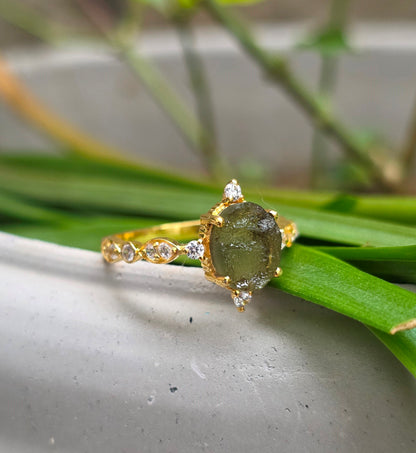 925 Sterling Silver Raw Moldavite Engagement Ring