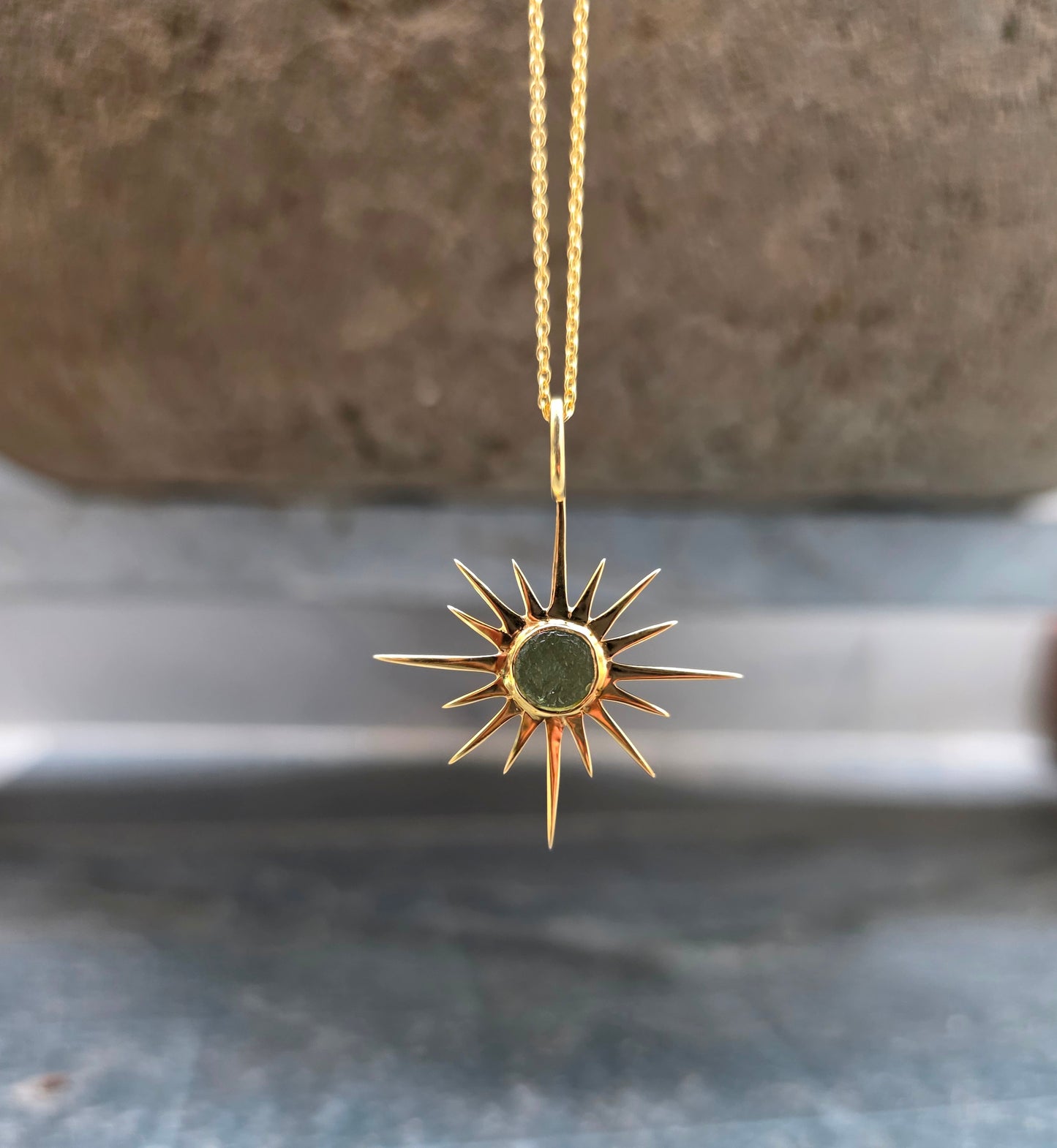 925 Silver Raw Sunburst Moldavite Pendant - SilverForestaa