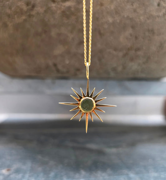 925 Silver Raw Sunburst Moldavite Pendant - SilverForestaa