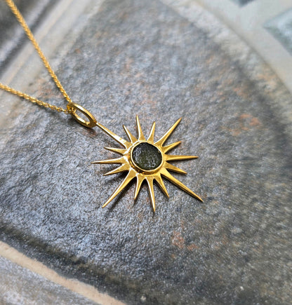 925 Silver Raw Sunburst Moldavite Pendant - SilverForestaa