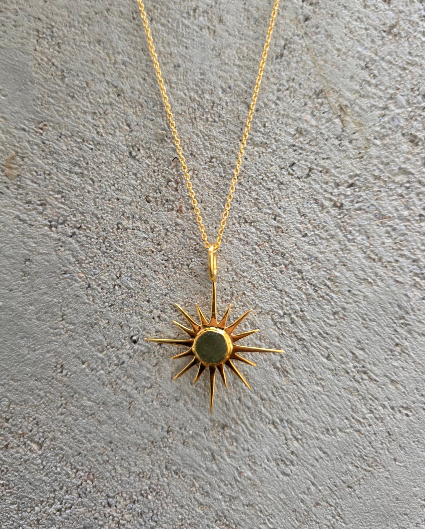 925 Silver Raw Sunburst Moldavite Pendant - SilverForestaa