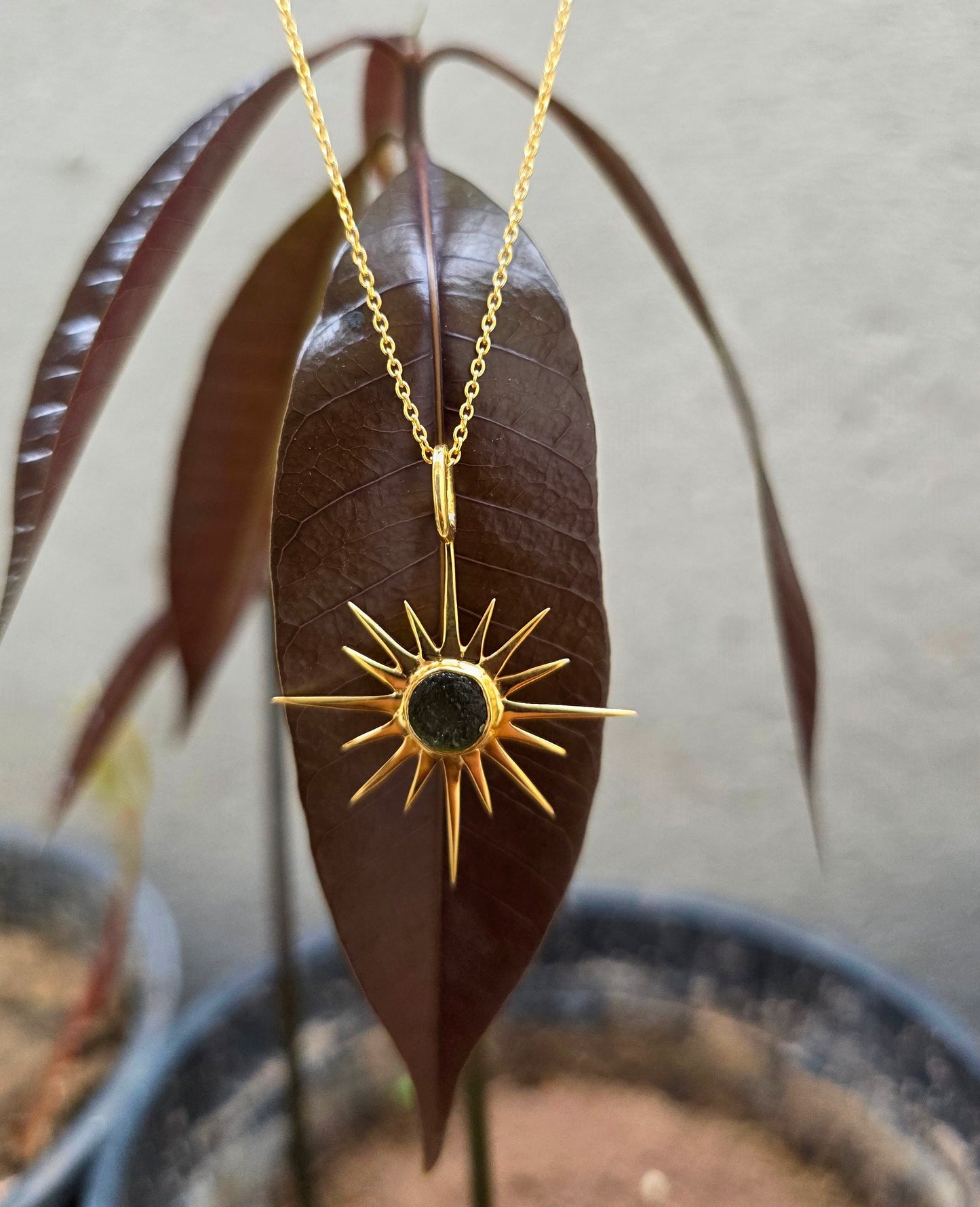 925 Silver Raw Sunburst Moldavite Pendant - SilverForestaa