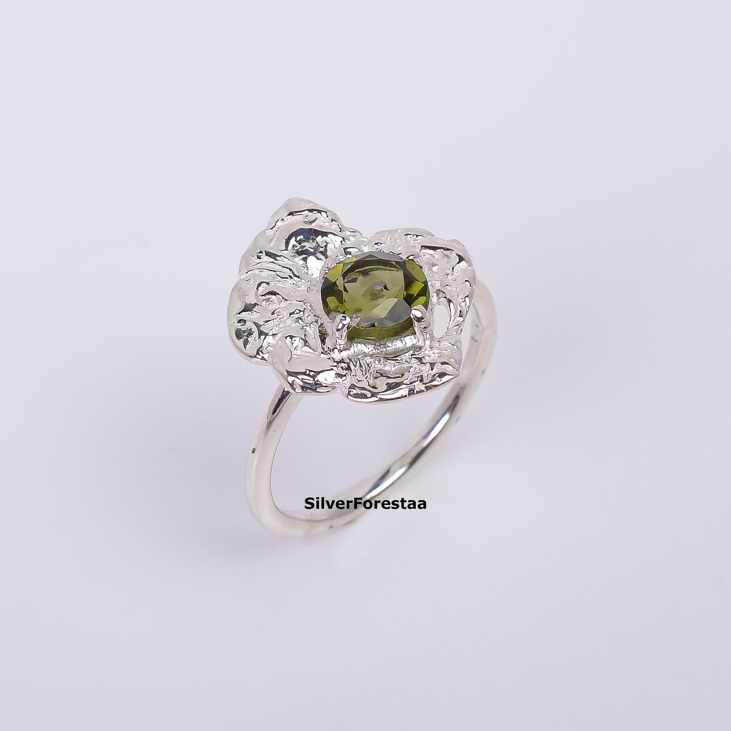 925 Silver Faceted Moldavite Engagement Ring Women