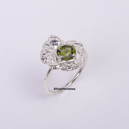 925 Silver Faceted Moldavite Engagement Ring Women