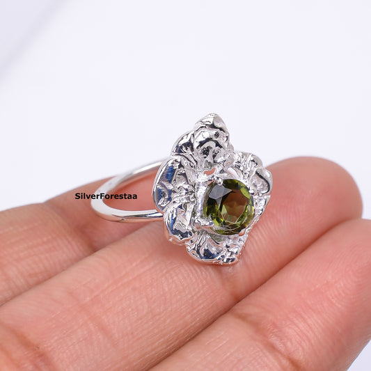 925 Silver Faceted Moldavite Engagement Ring Women