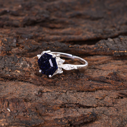 Unique Boho Ring Blue Sandstone Sunstone 925 - SilverForestaa