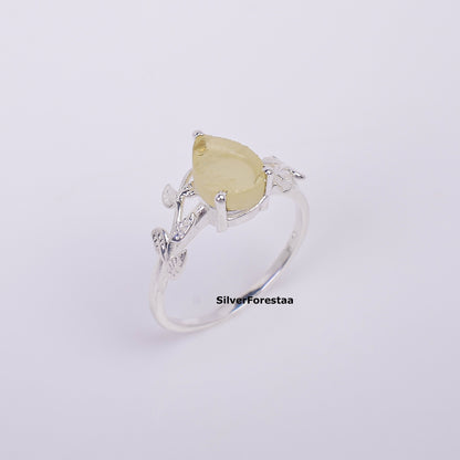 925 Silver Libyan Desert Tektite Ring - Witchy Leaf Ring - SILVERFORESTAA