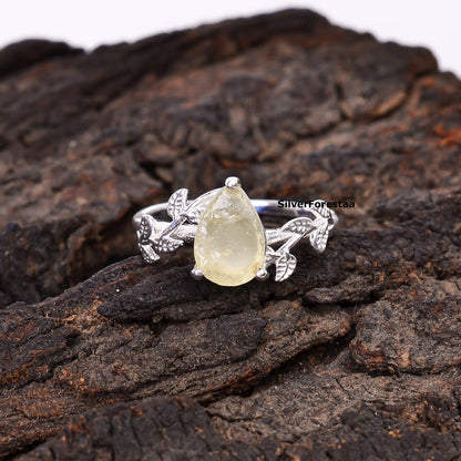 925 Silver Libyan Desert Tektite Ring - Witchy Leaf Ring - SILVERFORESTAA