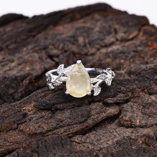 925 Silver Libyan Desert Tektite Ring - Witchy Leaf Ring - SILVERFORESTAA