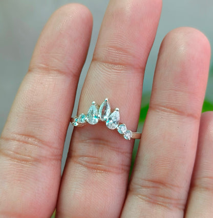 925 Sterling Silver Chevron Ring Band Bridal Set for Women - SILVERFORESTAA