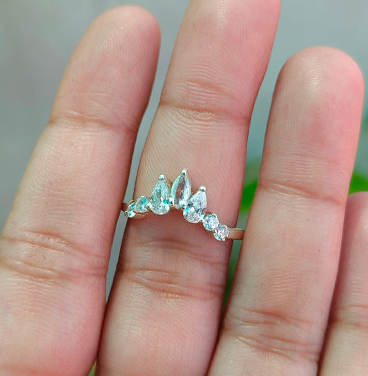 925 Sterling Silver Chevron Ring Band Bridal Set for Women - SILVERFORESTAA