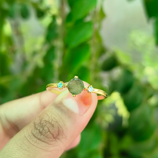 925 Silver Raw Moldavite Statement Ring - SilverForestaa - SILVERFORESTAA