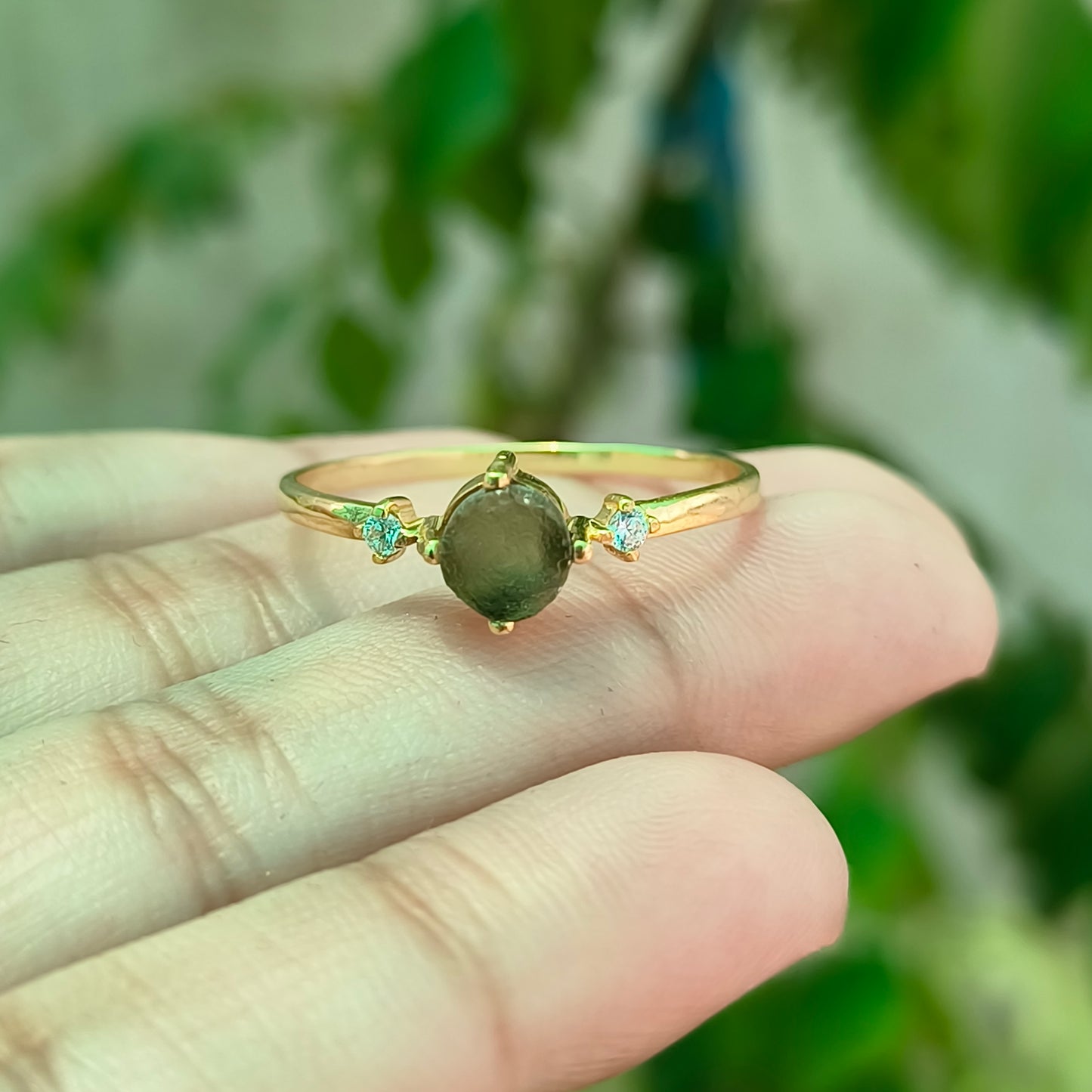 925 Silver Raw Moldavite Statement Ring - SilverForestaa - SILVERFORESTAA