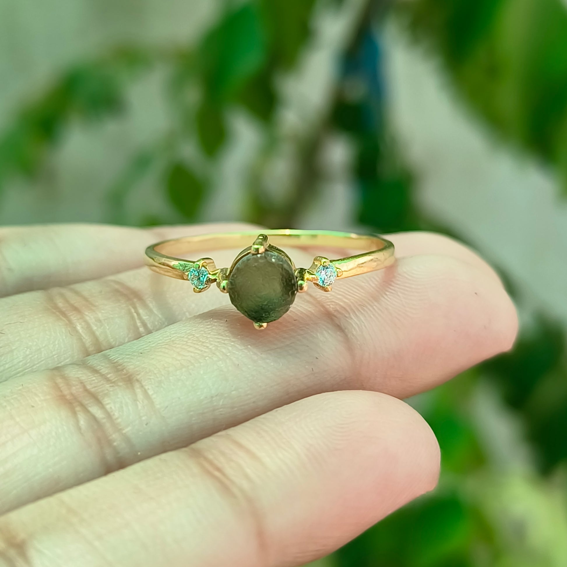 925 Silver Raw Moldavite Statement Ring - SilverForestaa - SILVERFORESTAA