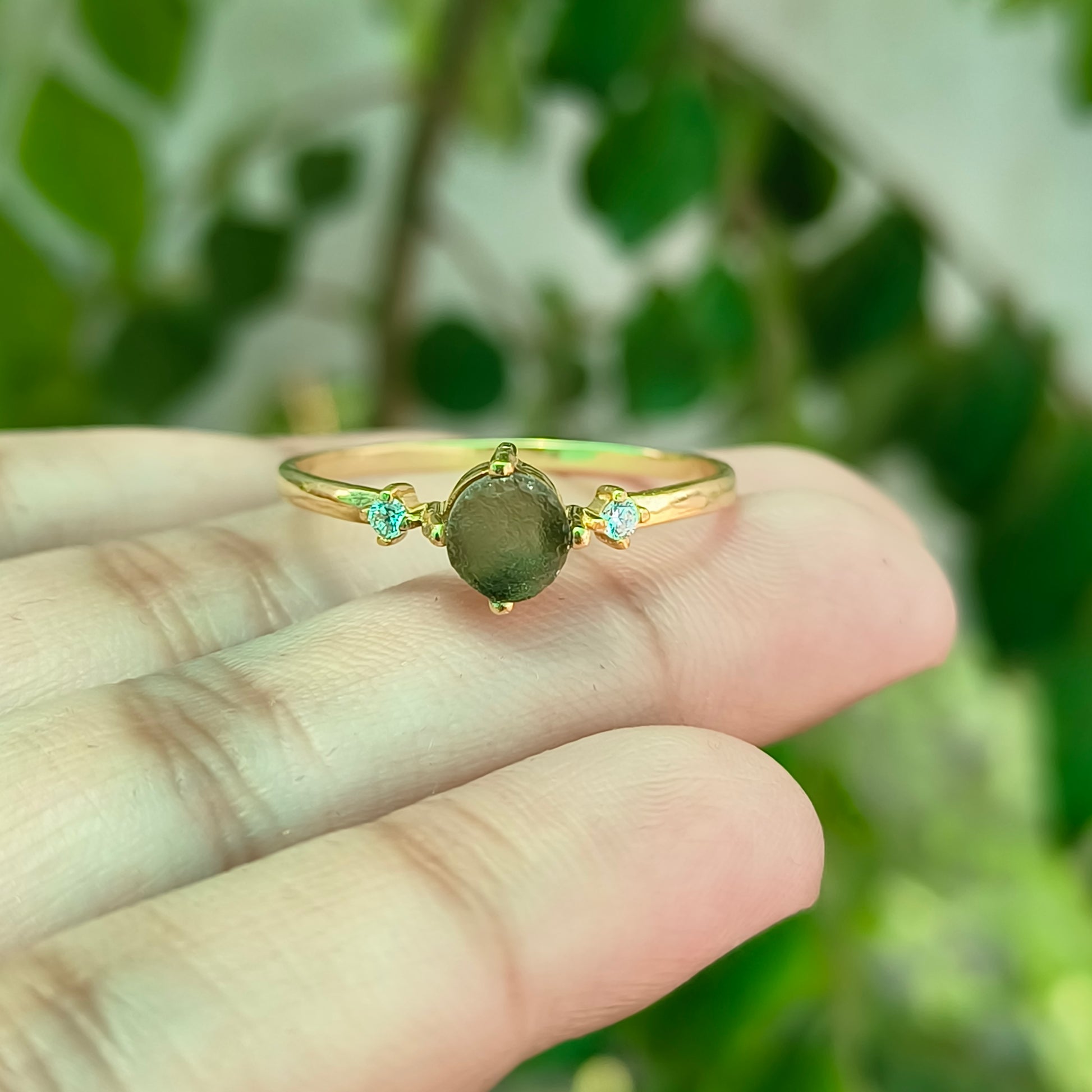 925 Silver Raw Moldavite Statement Ring - SilverForestaa - SILVERFORESTAA