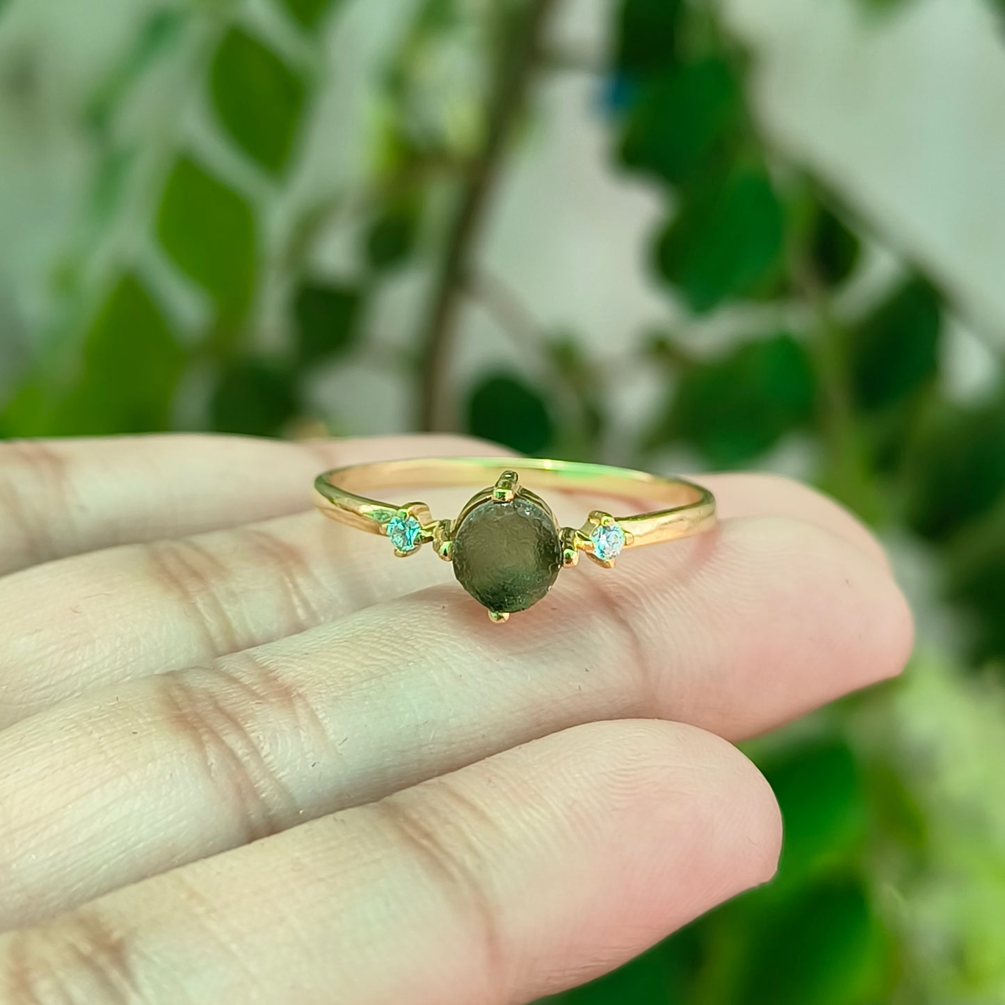 925 Silver Raw Moldavite Statement Ring - SilverForestaa - SILVERFORESTAA