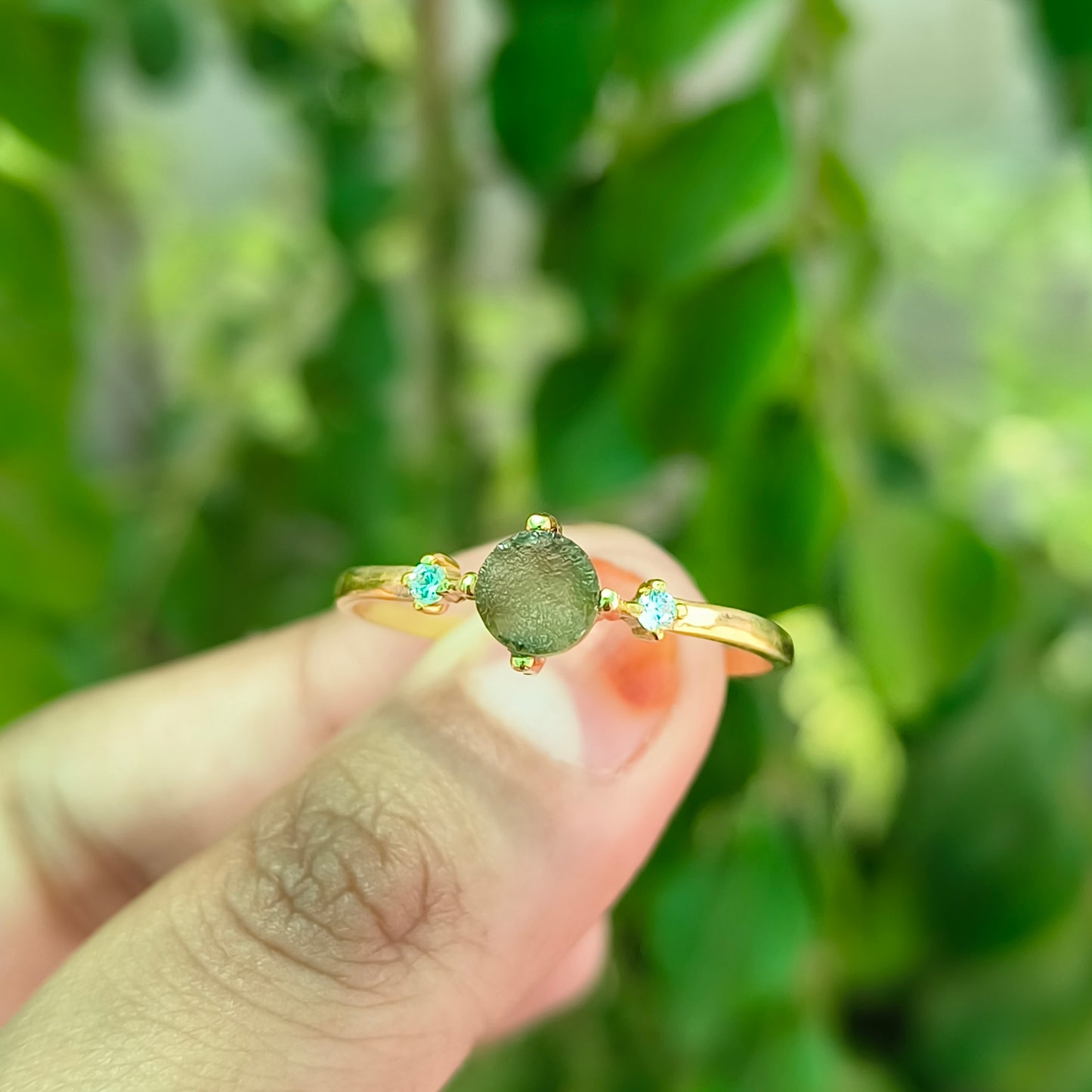 925 Silver Raw Moldavite Statement Ring - SilverForestaa - SILVERFORESTAA