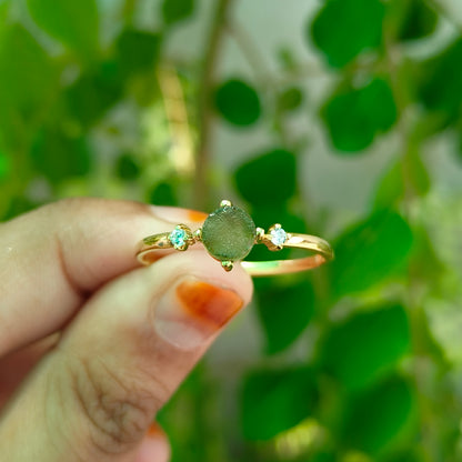 925 Silver Raw Moldavite Statement Ring - SilverForestaa - SILVERFORESTAA
