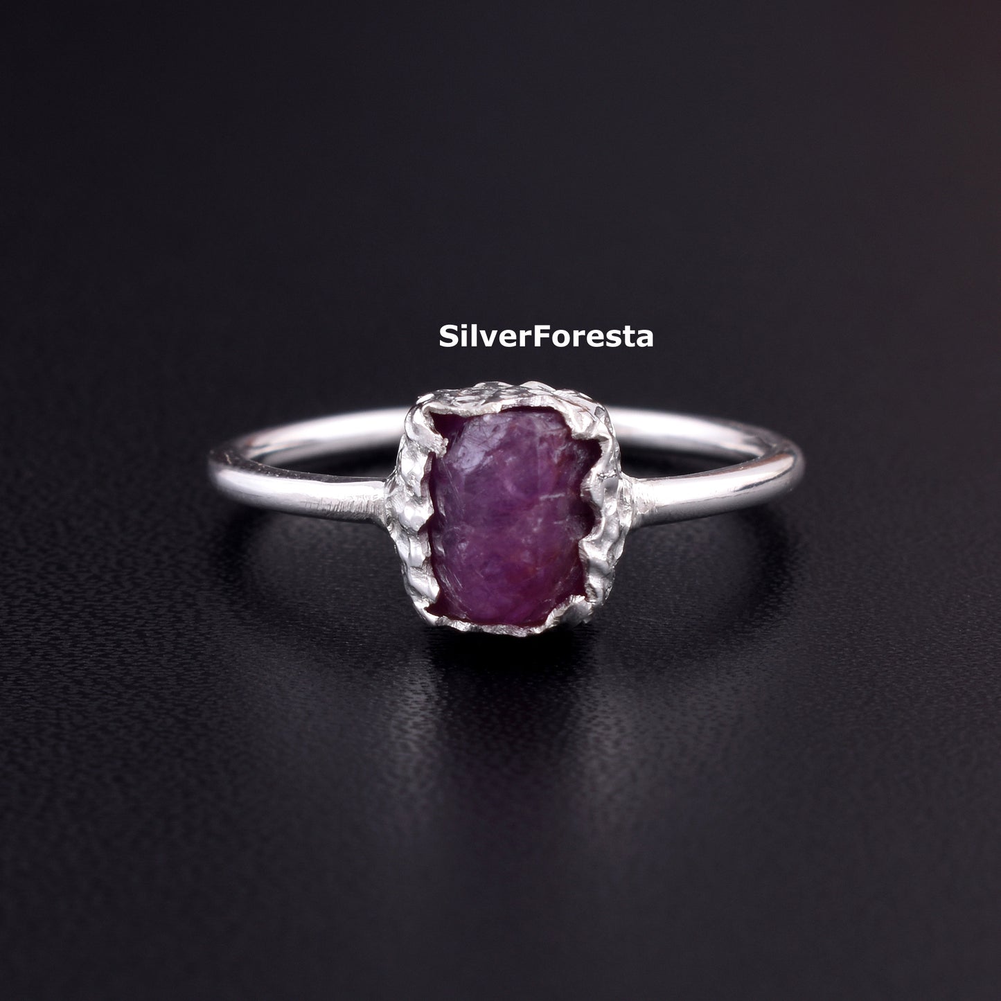 Raw Ruby Silver Ring – Handmade July Birthstone Jewelry