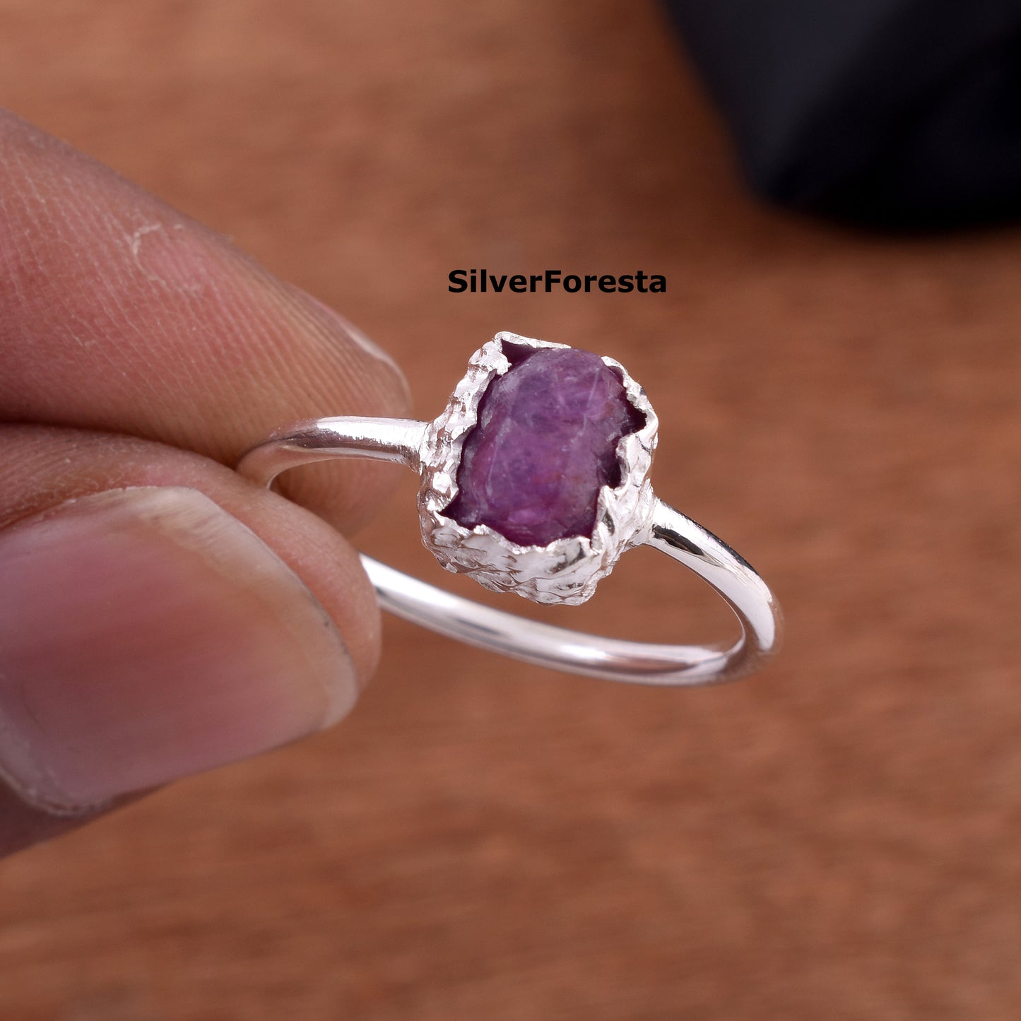 Raw Ruby Silver Ring – Handmade July Birthstone Jewelry