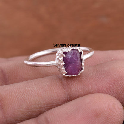 Raw Ruby Silver Ring – Handmade July Birthstone Jewelry