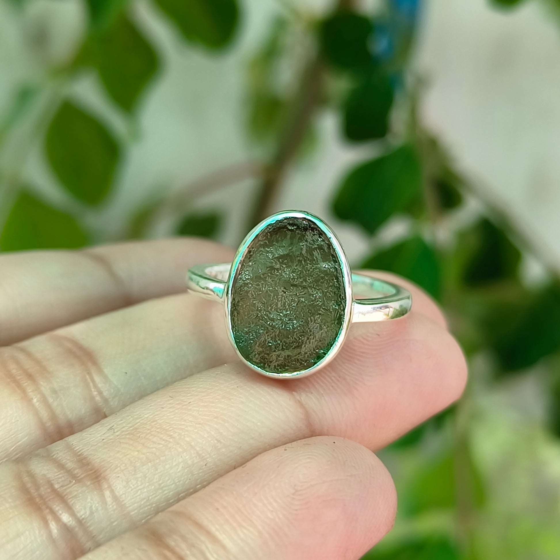 Handmade 925 Silver Raw Moldavite Gemstone Ring - SILVERFORESTAA