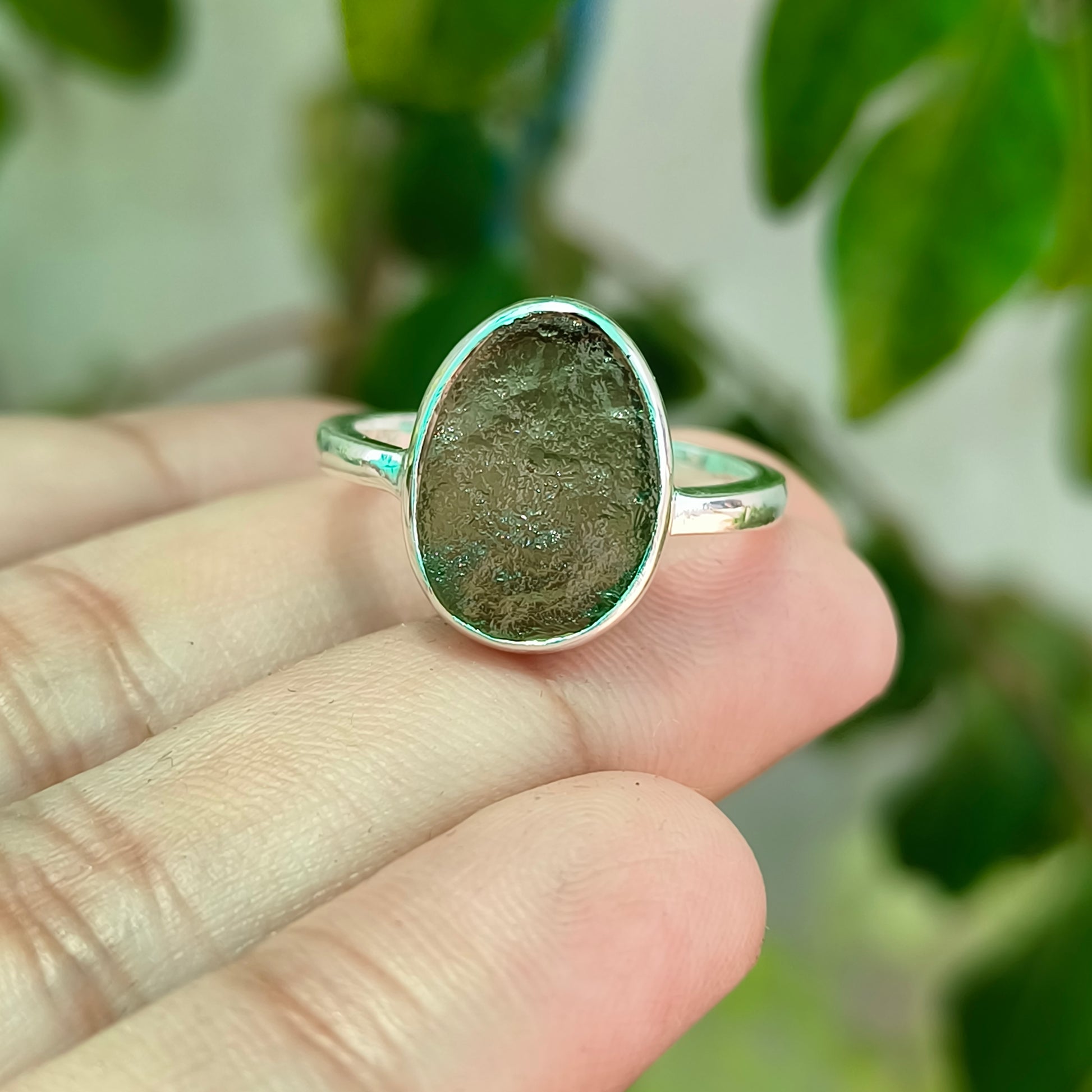 Handmade 925 Silver Raw Moldavite Gemstone Ring - SILVERFORESTAA