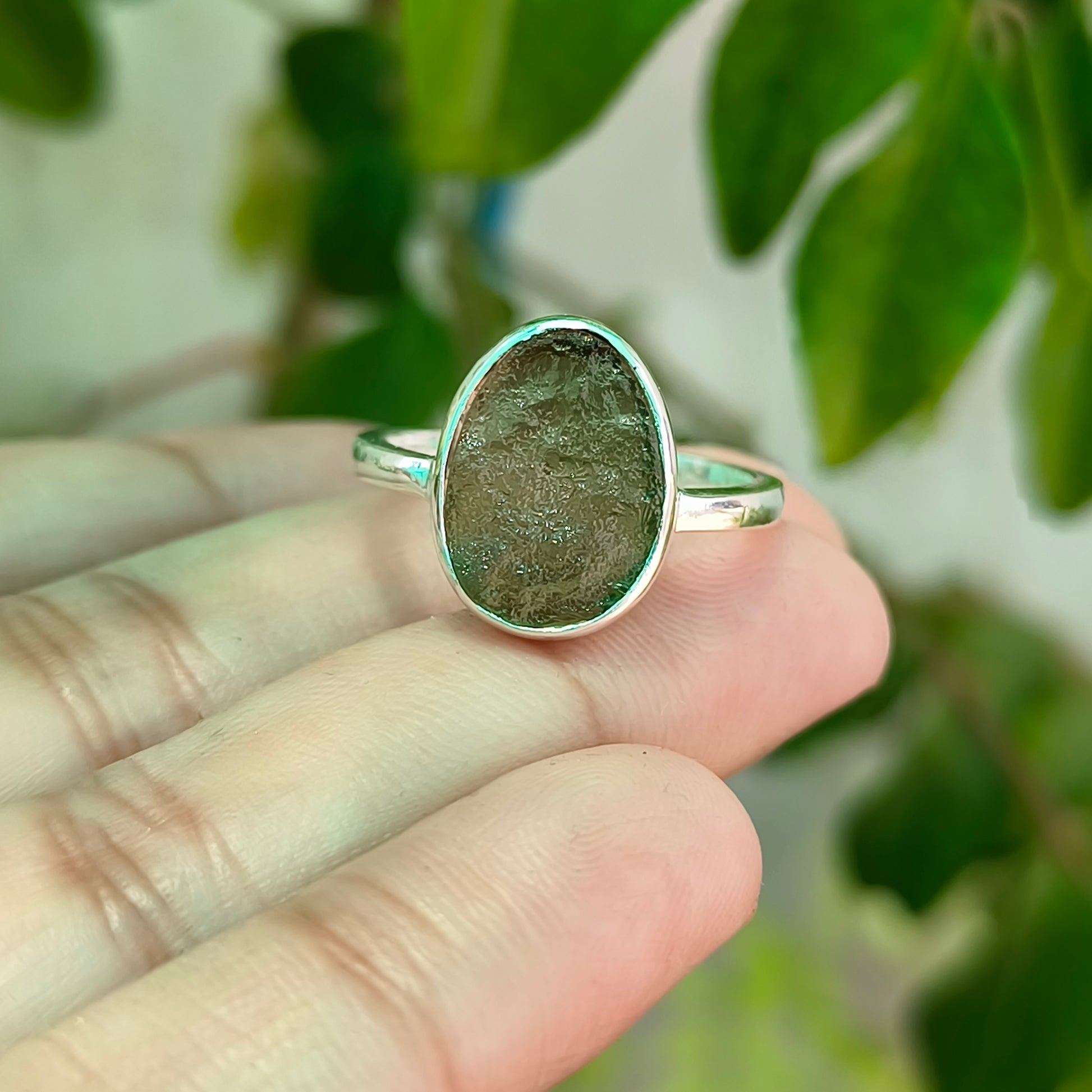 Handmade 925 Silver Raw Moldavite Gemstone Ring - SILVERFORESTAA