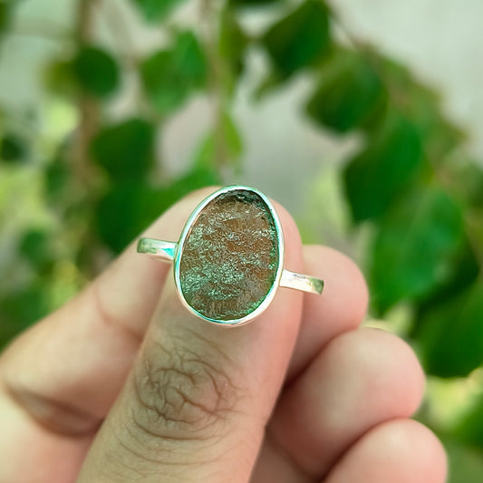 Handmade 925 Silver Raw Moldavite Gemstone Ring - SILVERFORESTAA