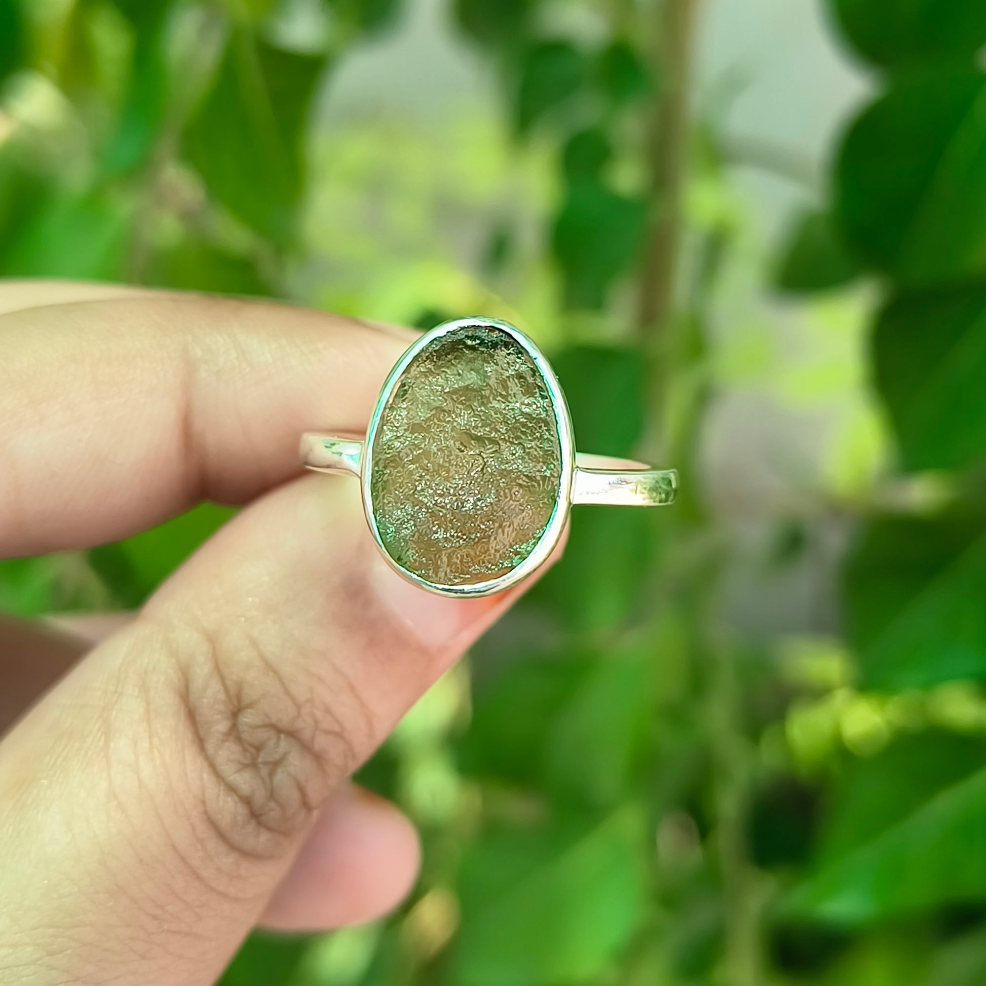 Handmade 925 Silver Raw Moldavite Gemstone Ring - SILVERFORESTAA