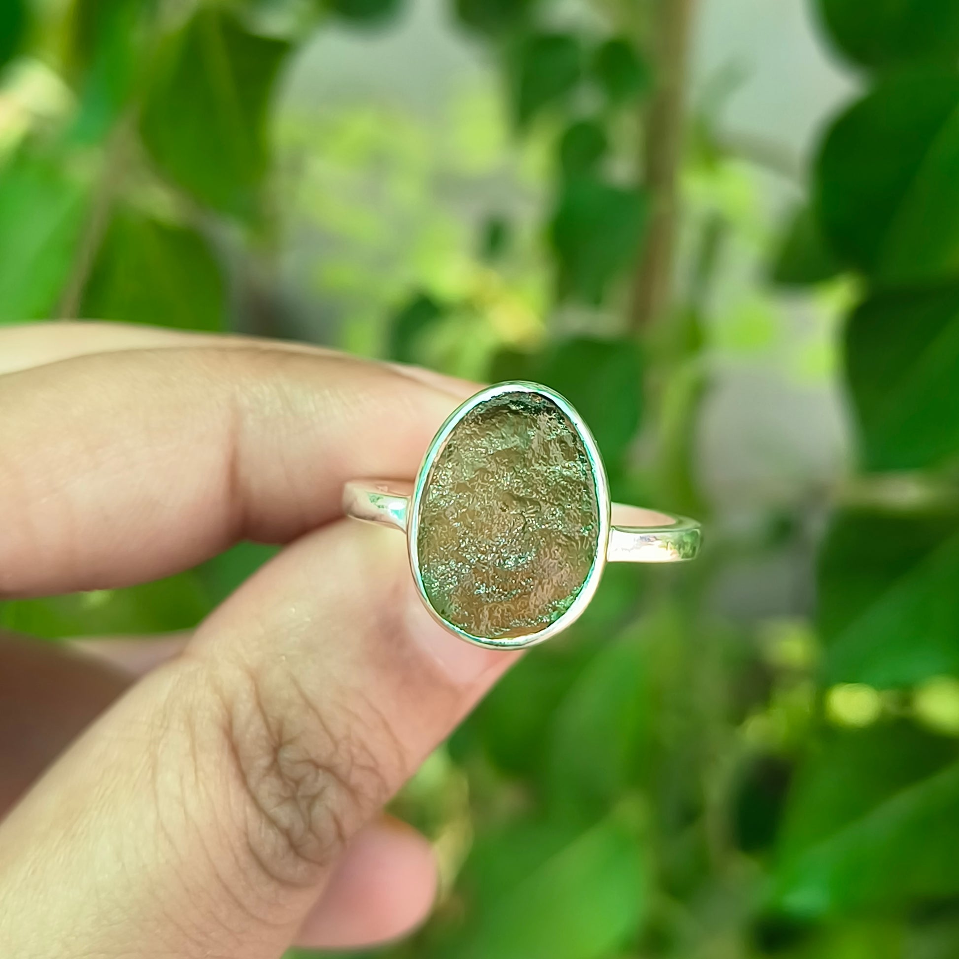 Handmade 925 Silver Raw Moldavite Gemstone Ring - SILVERFORESTAA