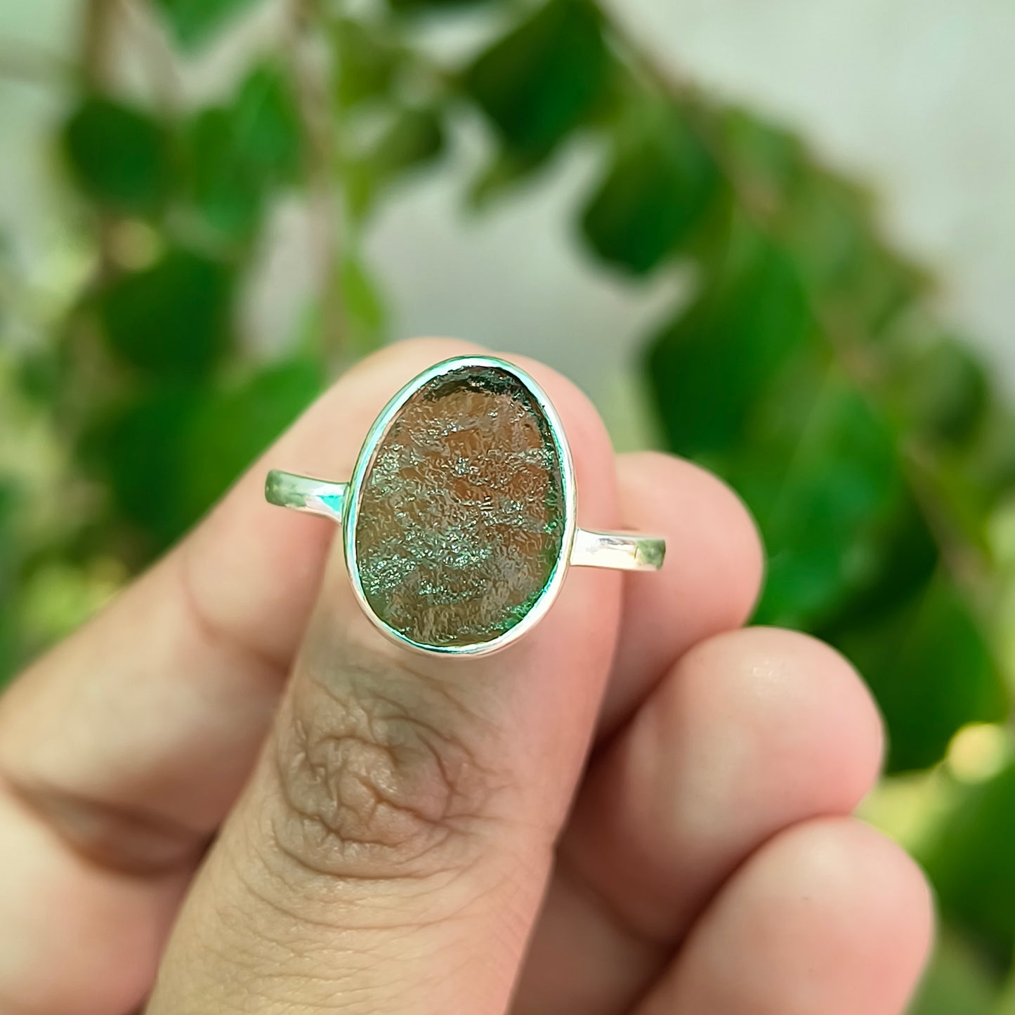 Handmade 925 Silver Raw Moldavite Gemstone Ring - SILVERFORESTAA